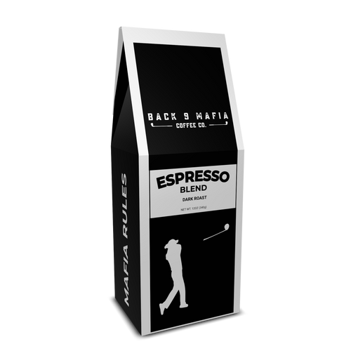 Back of the Back 9 Mafia Espresso Dark Roast box - QR code, @back9mafia and back9mafia.com