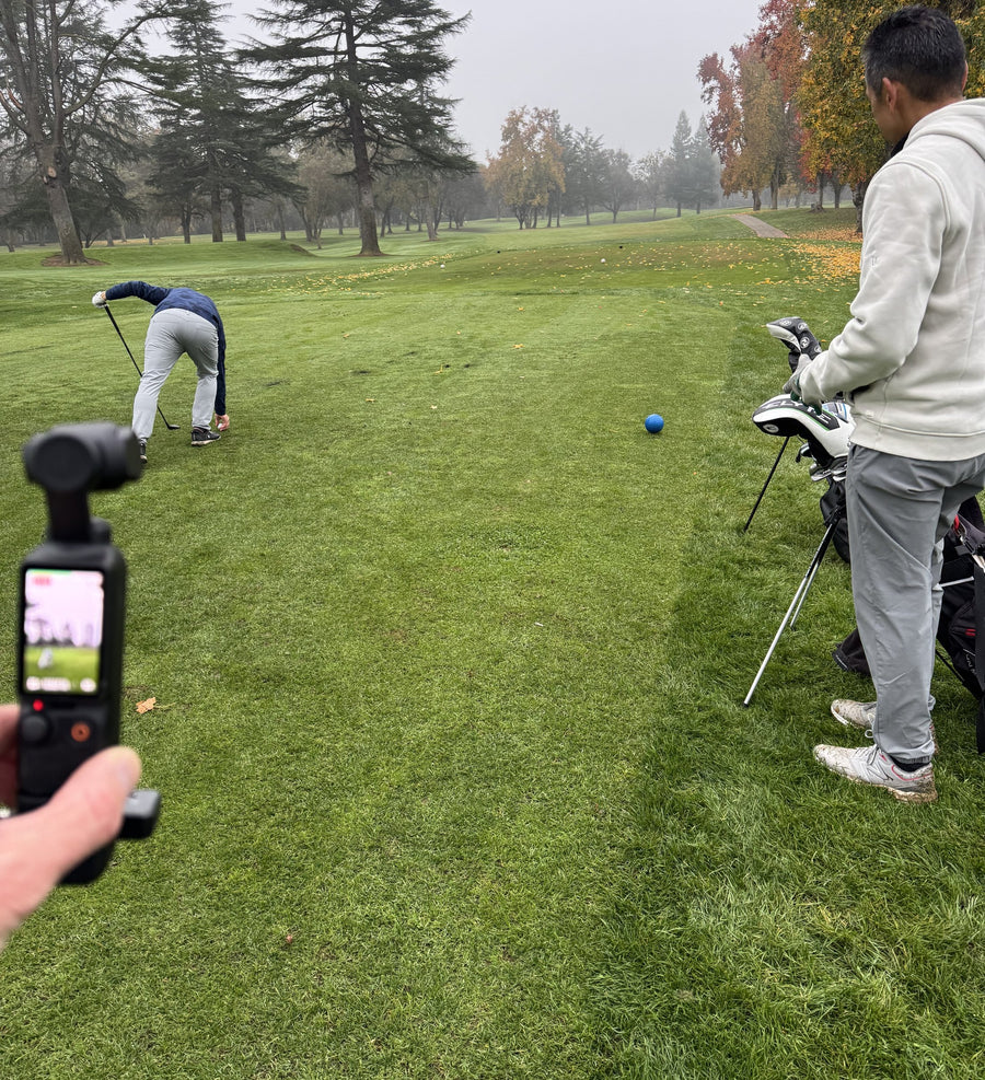 Filming the tee shot on the ninth at Ancil