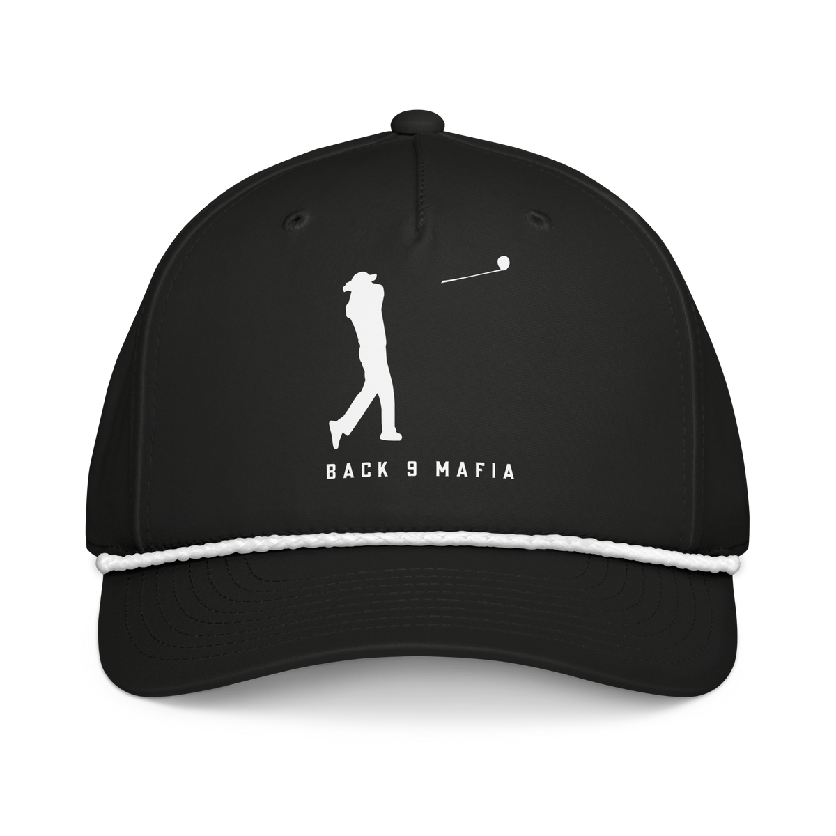Mafia Rope Hat in black, front — braided rope across the bill