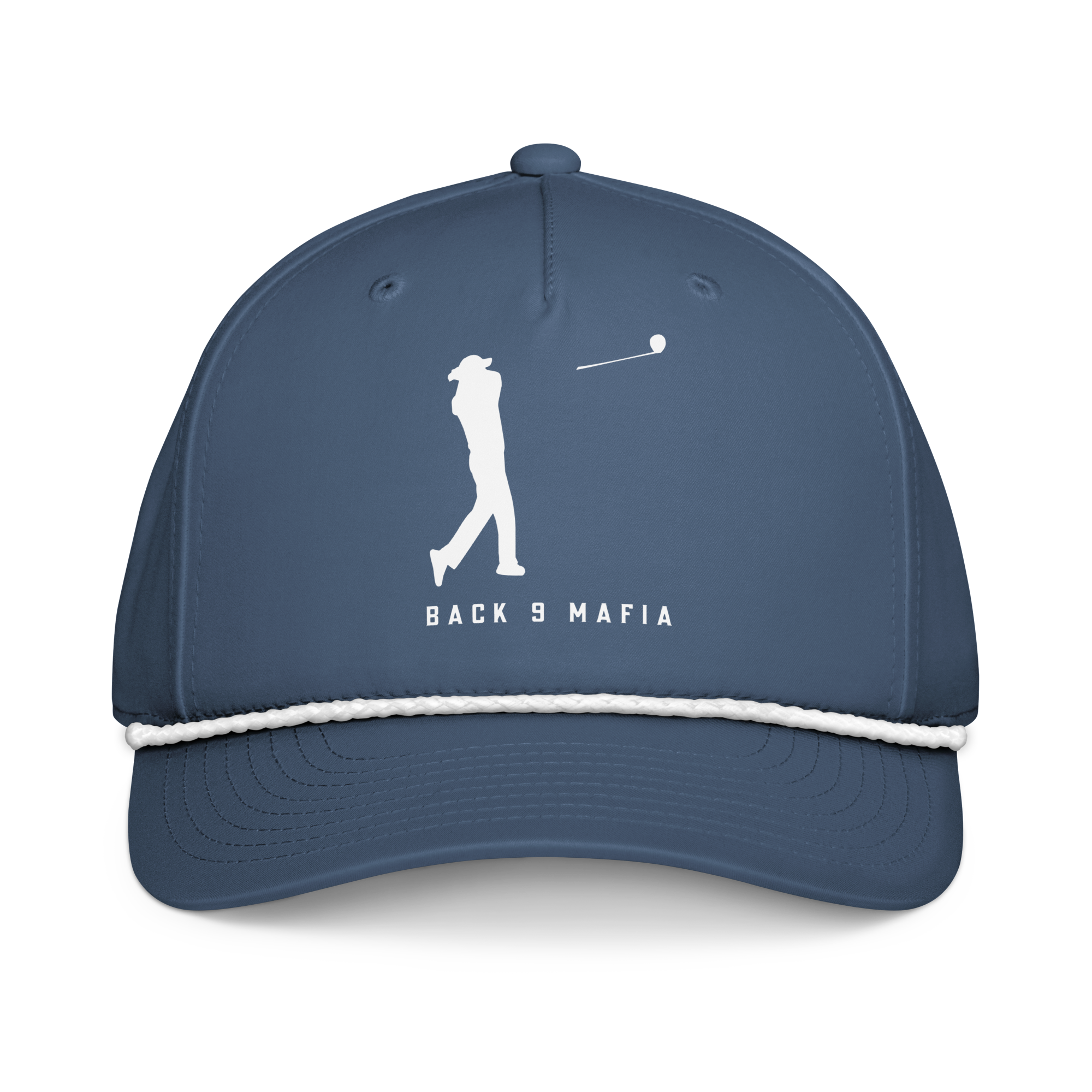 Mafia Rope Hat in light blue, front — braided rope across the bill