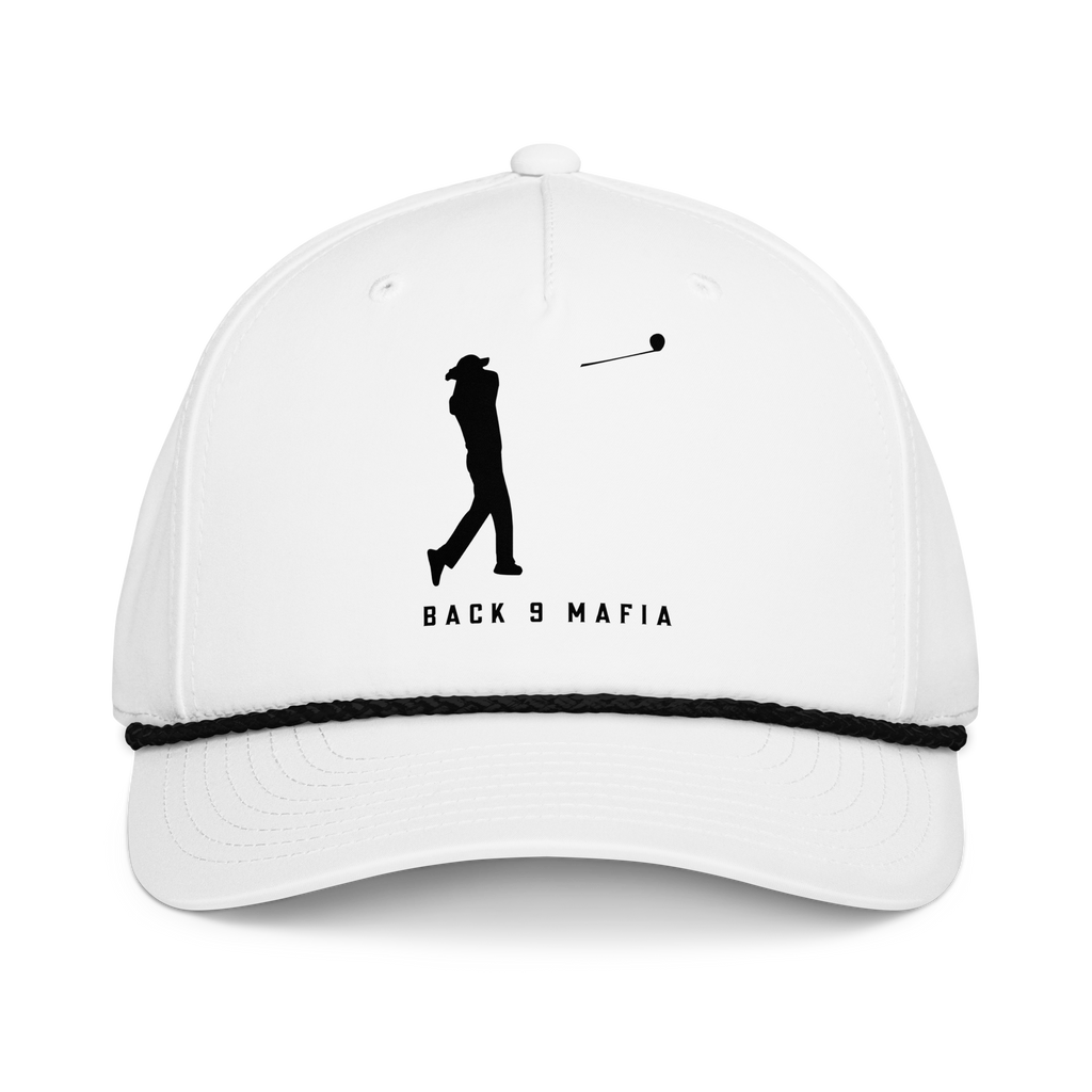 Mafia Rope Hat in white, front — braided rope across the bill