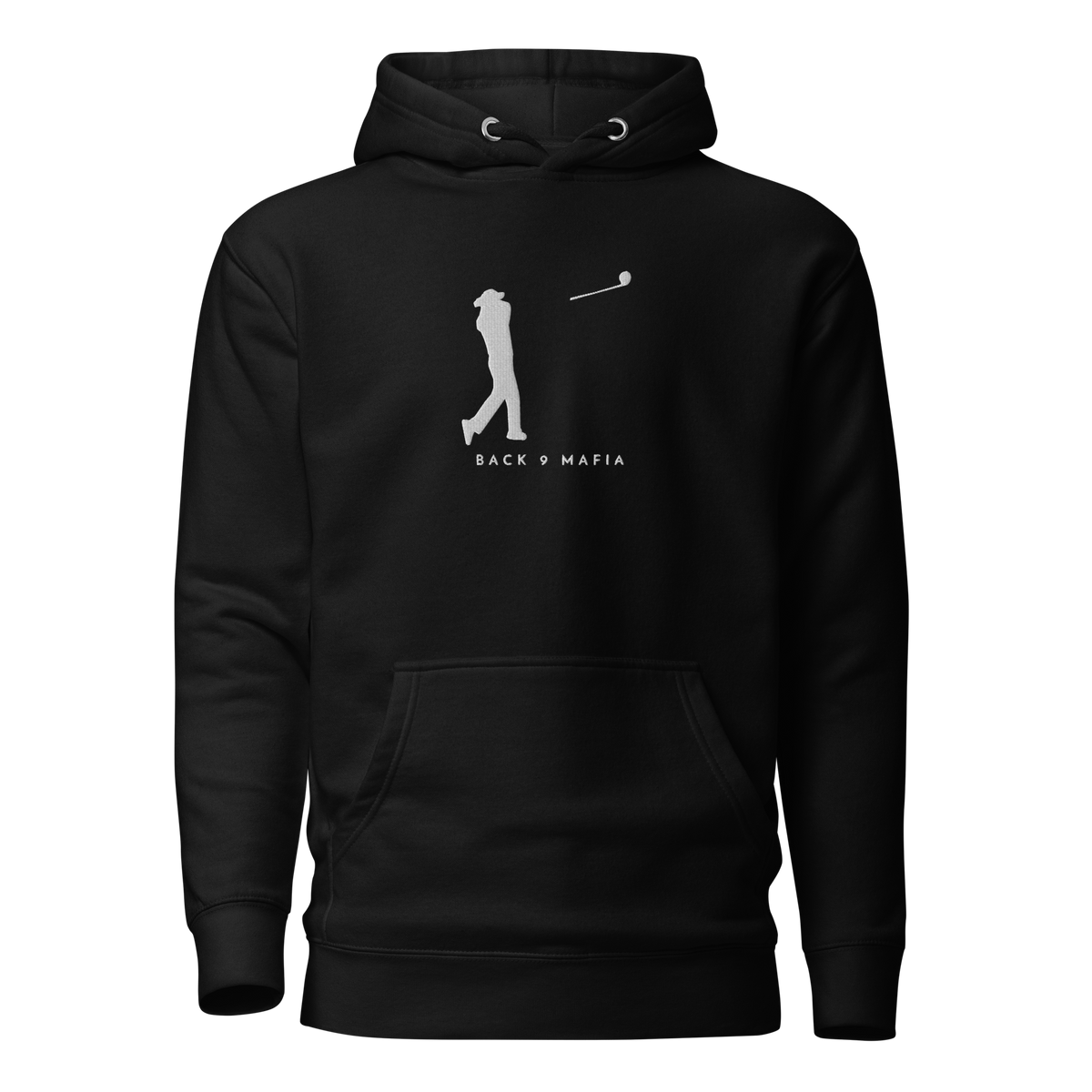 Mafia Hoodie in black with the club-throw mark embroidered on the chest