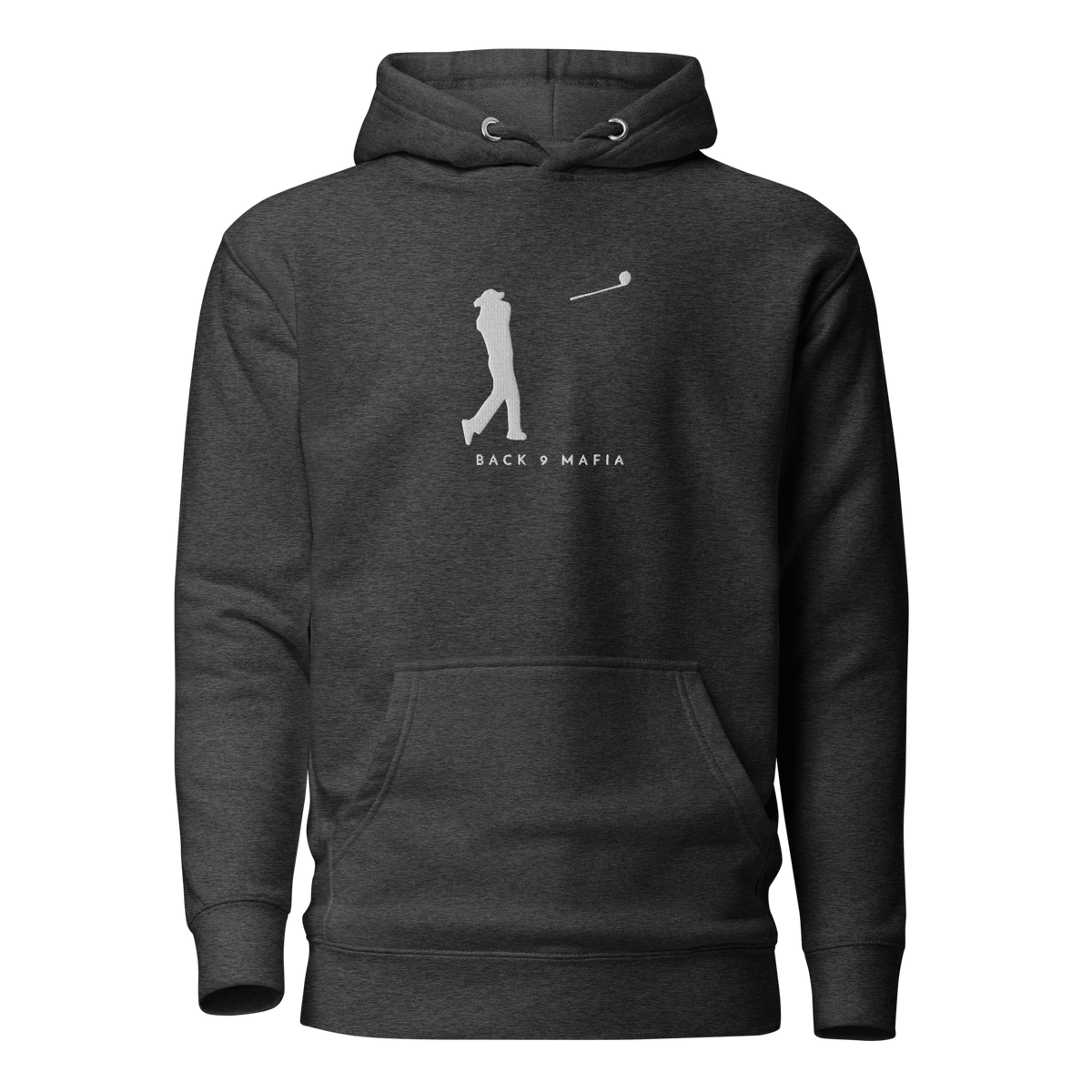 Mafia Hoodie in charcoal heather, embroidered chest mark