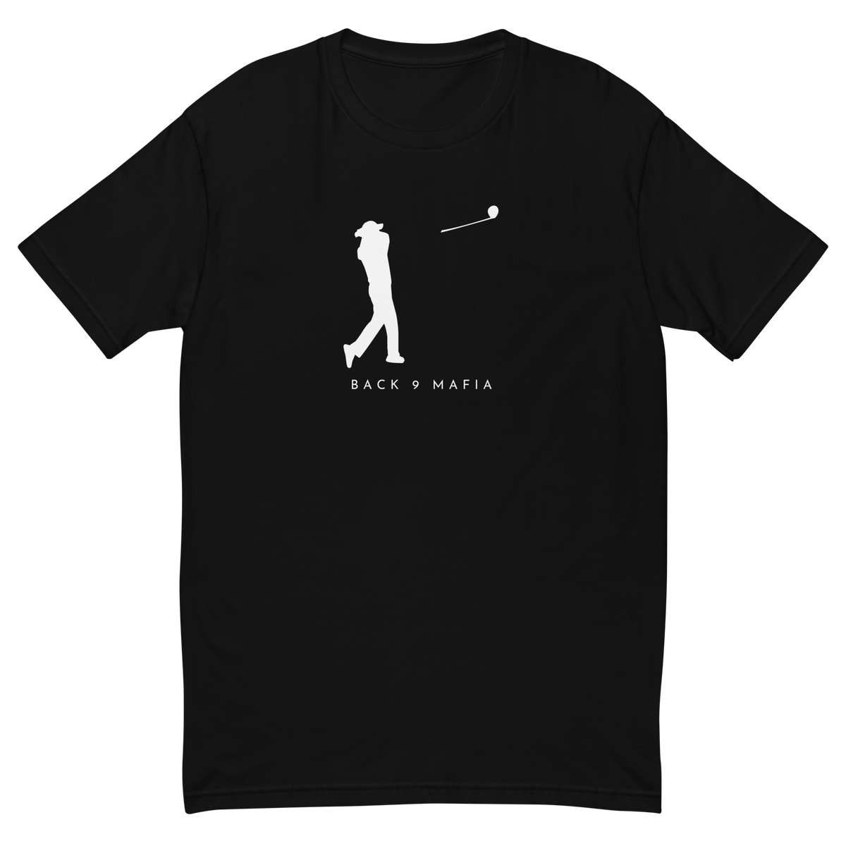 Mafia Tee in black with the Back 9 Mafia golfer mark on the chest