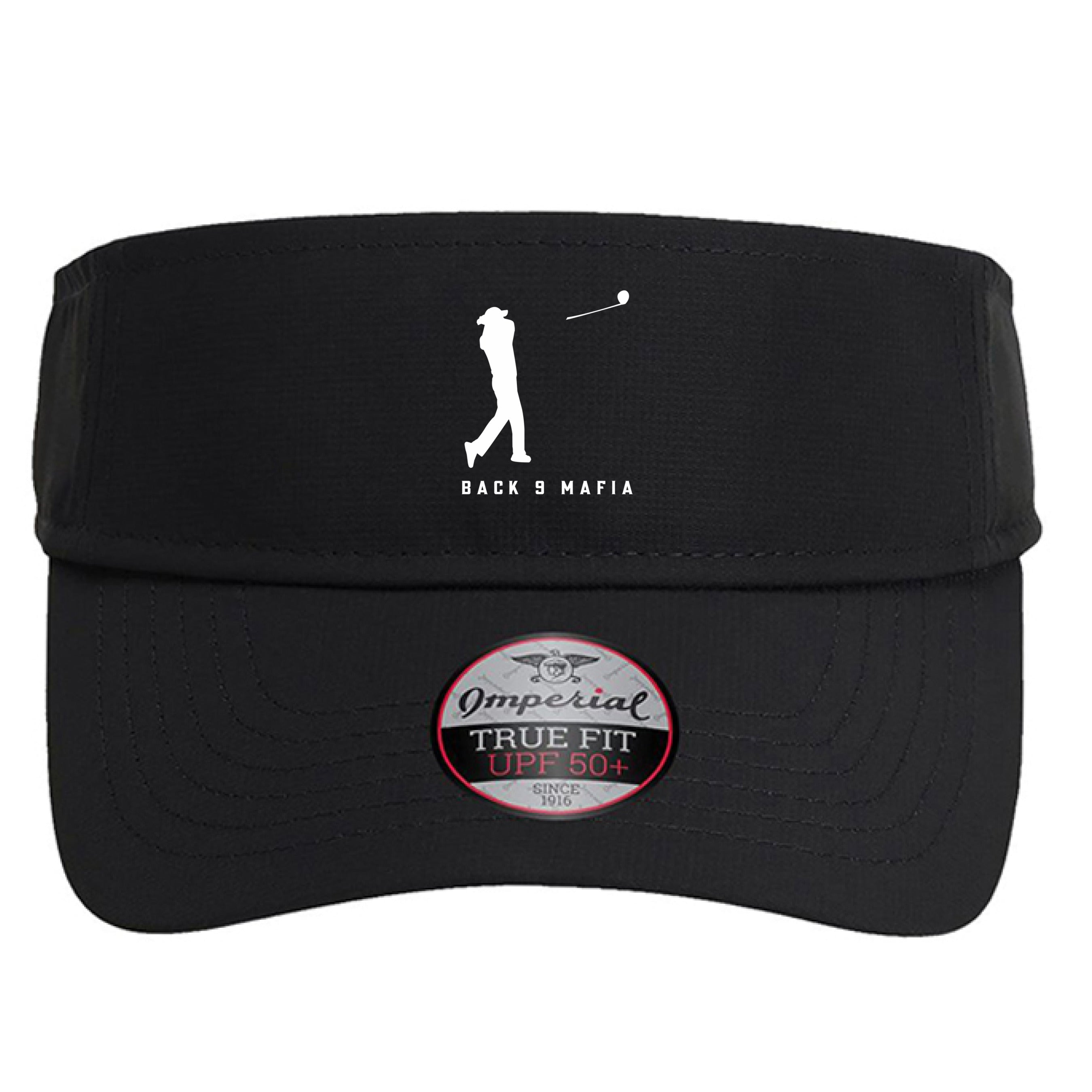 Mafia Visor in black, front — UPF 50+ with the golfer mark