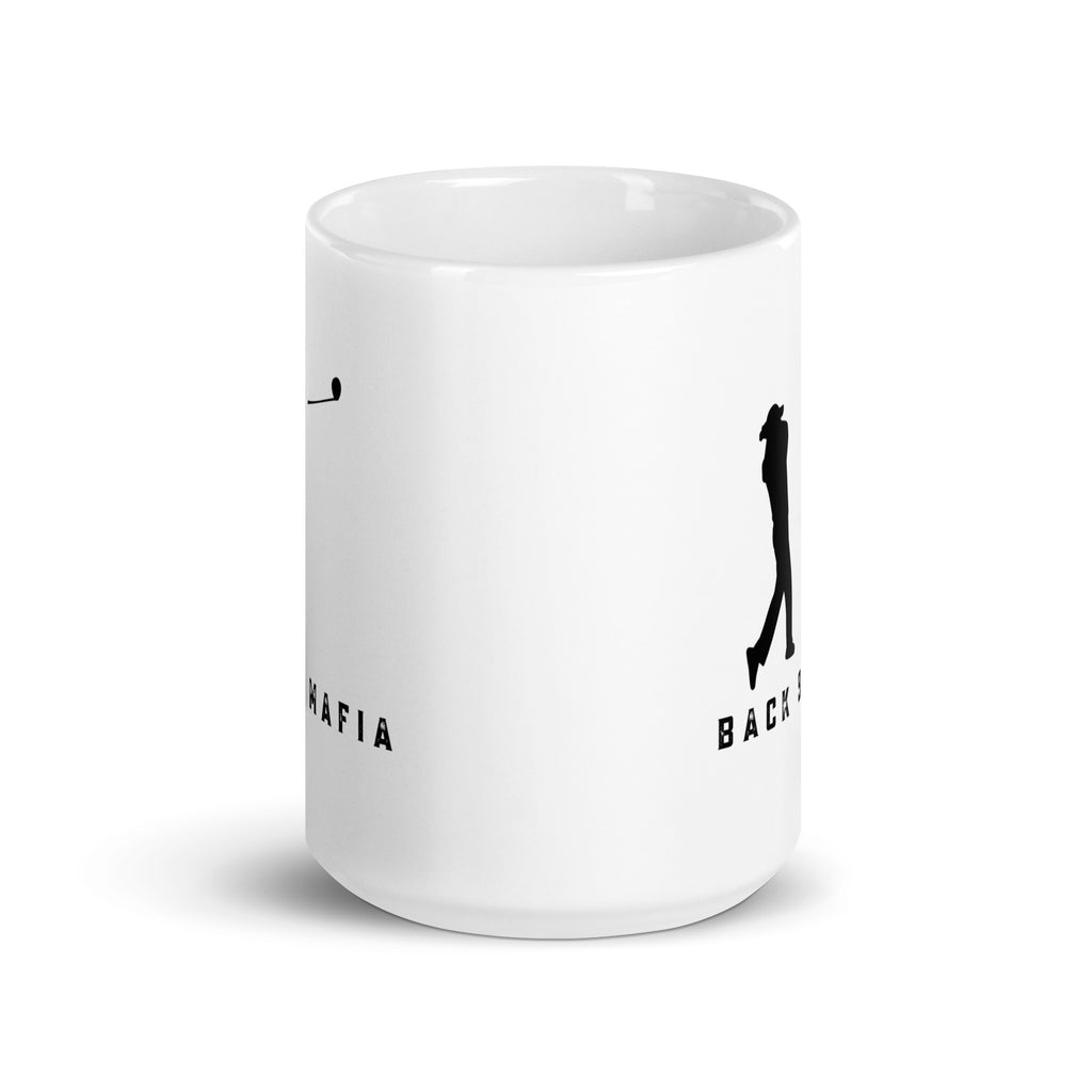 Mafia Mug, front view with the Back 9 Mafia golfer mark