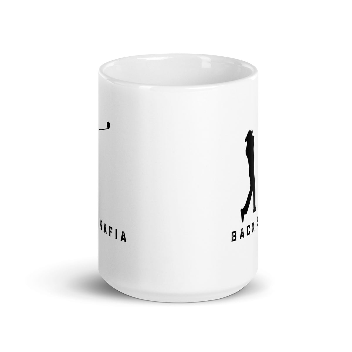 Mafia Mug, front view with the Back 9 Mafia golfer mark
